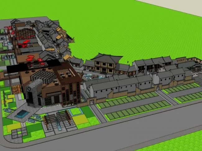 SketchUp Business Model: Multi-Story Commercial Street with Chinese Architecture-BIM WORLD