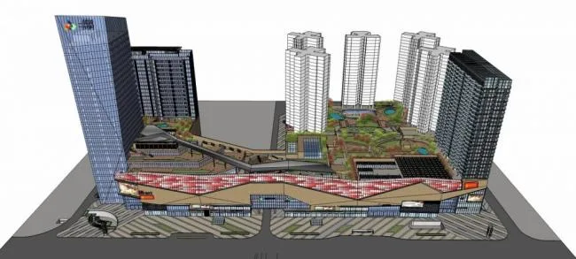 Sketchup Complex Model | Multi story high-rise mixed use, commercial podium, complex, hotel office, modern style