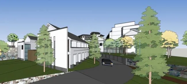 Sketchup Hotel Model | Multi story Mountain Hotel, New Chinese Style