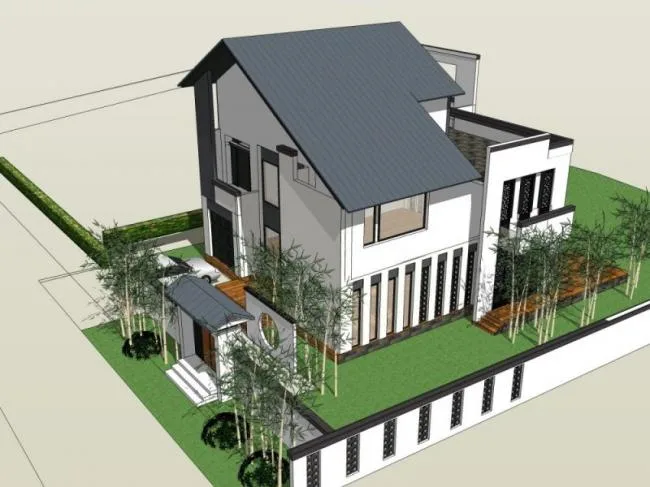 Sketchup Villa Model | Solo Villa, Modern Chinese Style