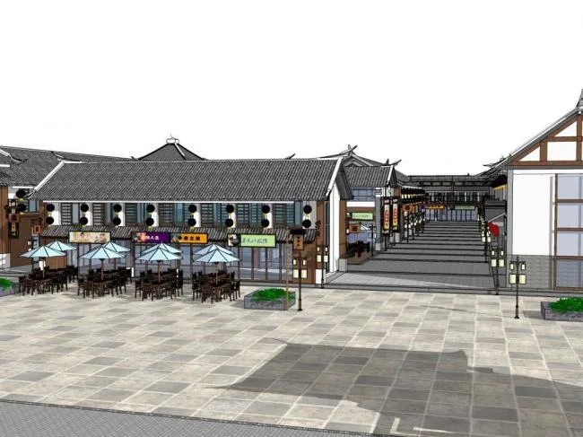 Sketchup Business Model | Commercial Street, New Chinese Style