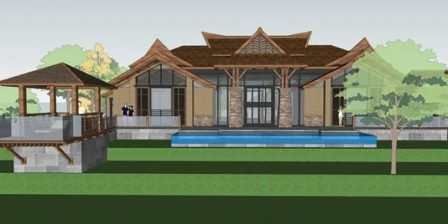 Sketchup Villa Model | Multi story Mountain Residence, Villa, Courtyard, Southeast Asian Style, Landscape Design, Water View