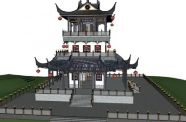SketchUp Model of Ancient Chinese Multi-Story Pavilion Architecture-BIM WORLD