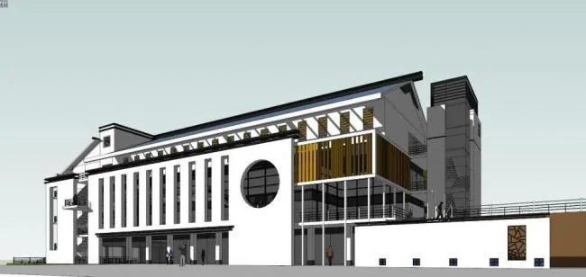Multi-Story Primary and Secondary School Model | SketchUp Educational Building in Modern Chinese Style
