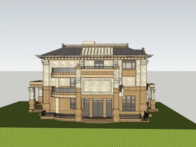 Sketchup Villa Model | Single Family Villa, Classical Style