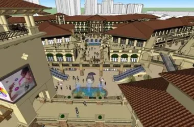 SketchUp Business Model: Multi-Story Spanish Classical Commercial and Pedestrian Street Design-BIM WORLD