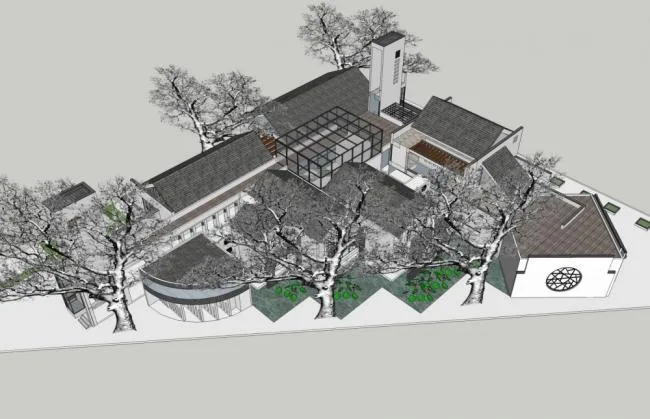 Sketchup Business Model | Multi-story Clubhouse, New Chinese Style, Commercial Architecture