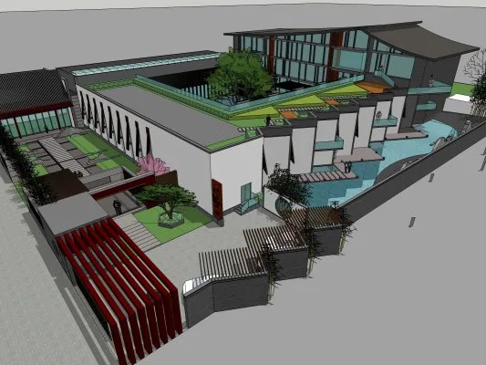 Sketchup Hotel Model | Multi story Qianxi Fang Hotel, Modern Chinese Style