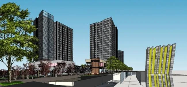 Sketchup Complex Model | High rise commercial complex, modern style, office hotel, commercial podium
