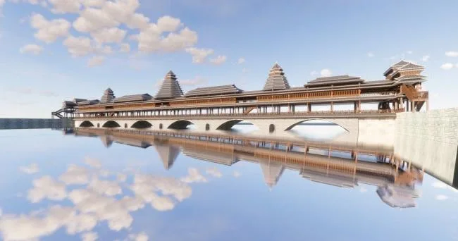 Sketchup Station Road and Bridge | Wind and Rain Bridge, Tujia Style, Chinese Style