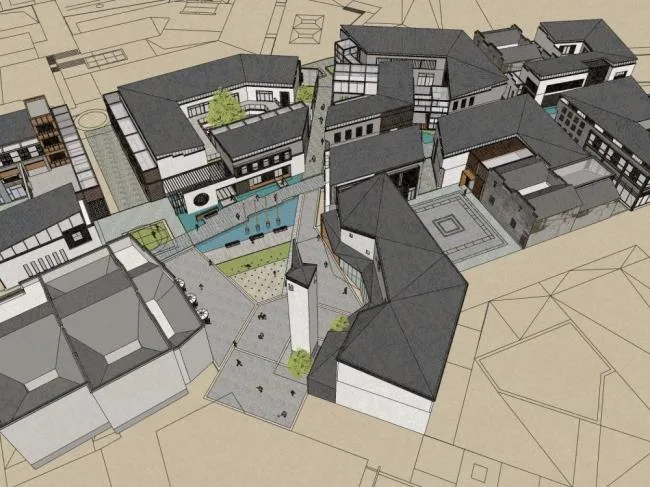 Sketchup Business Model | Commercial Street, New Chinese Style