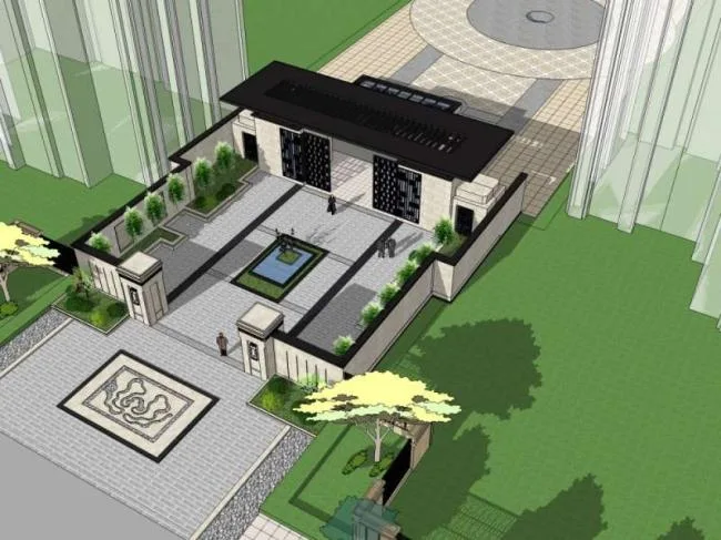 Sketchup Residential Model | Community Entrance, Modern Chinese Style
