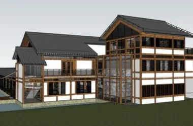 Modern Chinese-Style Solo Villa SketchUp Model-BIM WORLD
