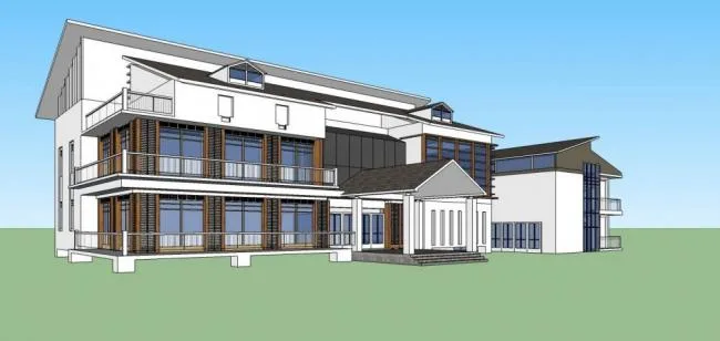 Sketchup Business Model | Multi story Clubhouse, New Chinese Style, Commercial Architecture