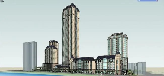 Sketchup Complex Model | High rise residential, office, mixed use complex, ground floor commercial, French classical style