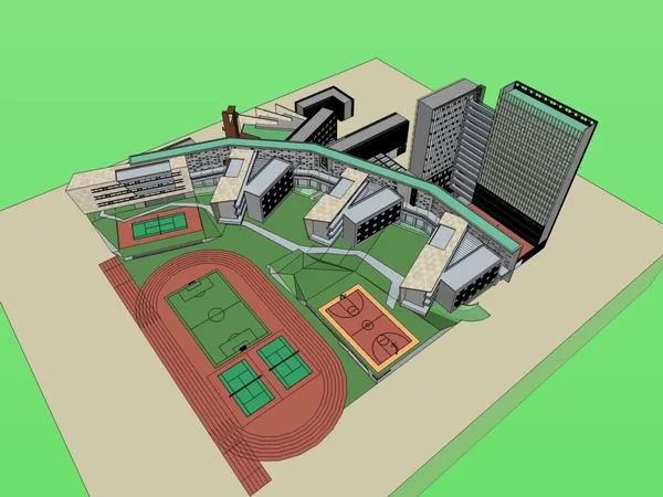 Sketchup School Model | Multi story High rise University Campus School, Campus Educational Architecture, Modern Style