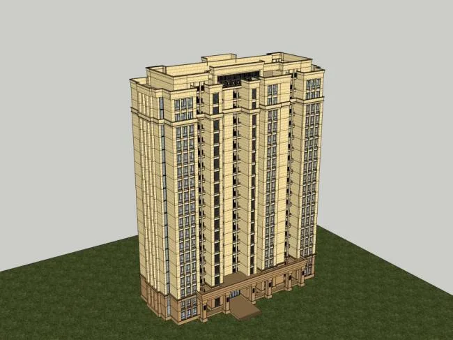 Sketchup Residential Model | High rise Elderly Residence, Apartment, Classical Style, 18 Floors