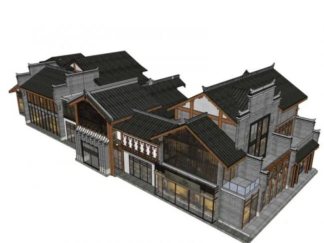 Sketchup Business Model | Multi story Commercial Street, Chinese Style