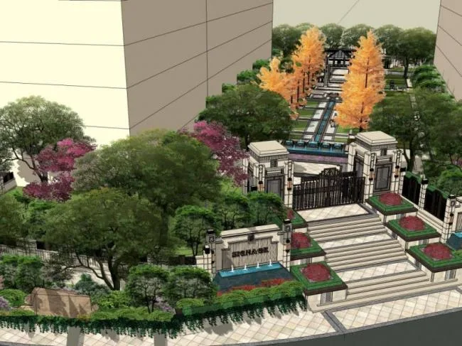 Sketchup Landscape Model | Community Landscape, Residential Landscape, Classical Style