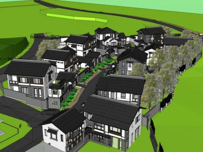 Sketchup Villa Model | Stacked Rural Villa, New Chinese Style