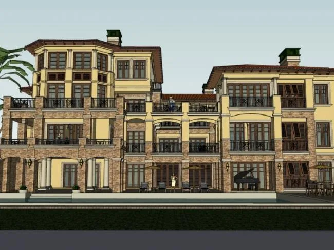 Sketchup Villa Model | Single Family Villa, Spanish Style