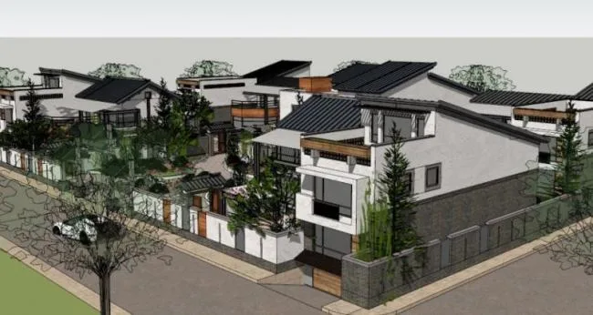 Sketchup Villa Model | Villa Cluster, Modern Chinese Style