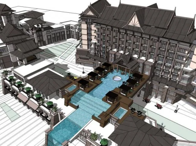 Sketchup Hotel Model | Multi story Hotel, Southeast Asian Style