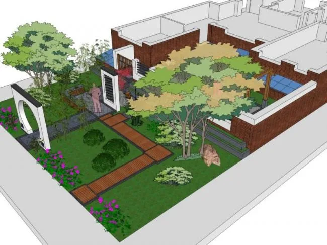 Modern Chinese-Style Courtyard Landscape Model in SketchUp