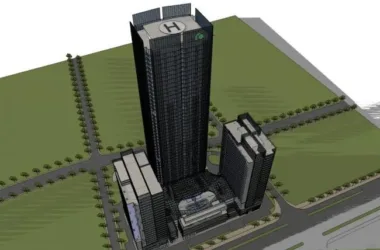Modern Super High-Rise Office Building with Commercial Podium in SketchUp Model-BIM WORLD