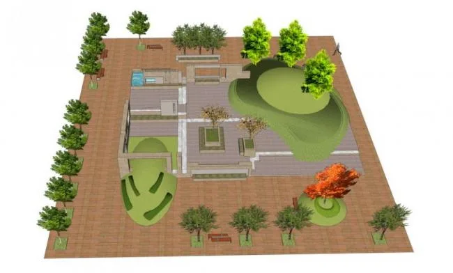 Sketchup Material Model | Square Landscape, Modern Style, Tree Pool, Seating Chair, Landscape Wall, Low Wall