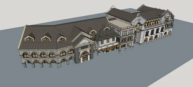 Sketchup Business Model | Multi story Commercial Street, Republic of China Style, Chinese Style
