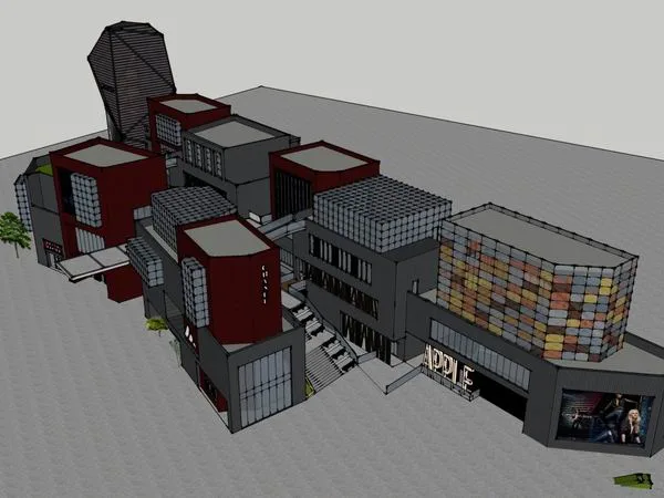 Sketchup Business Model | Multi story Commercial Street, Modern Style