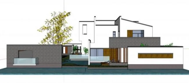 Sketchup Villa Model | Single family villa, white walls and gray tiles, exterior walls enclosed, modern Chinese style