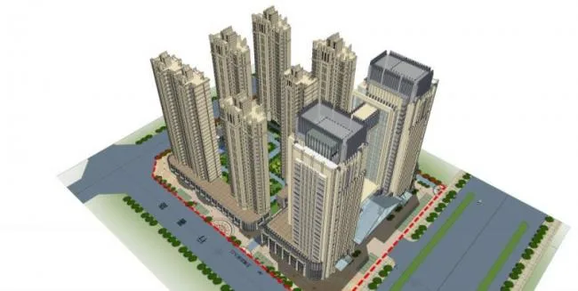 Sketchup Complex Model | Super high-rise commercial complex, residential, office, classical style