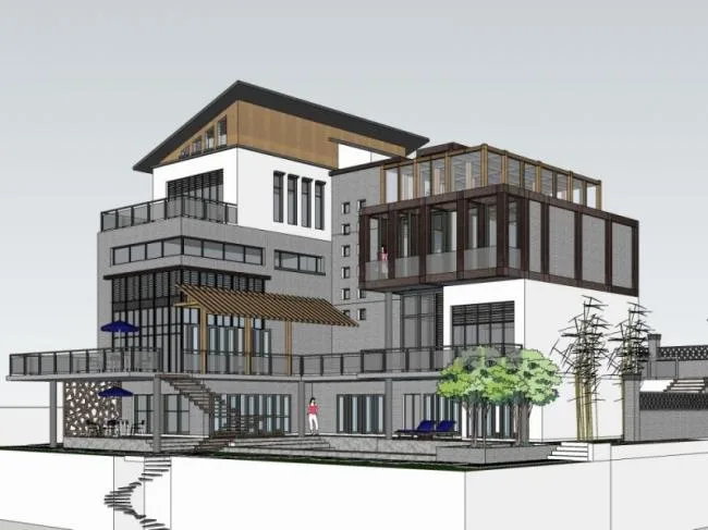 Sketchup Villa Model | Stacked Villa, Modern Style