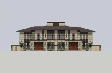 Modern Chinese Twin Villa Design in SketchUp-BIM WORLD