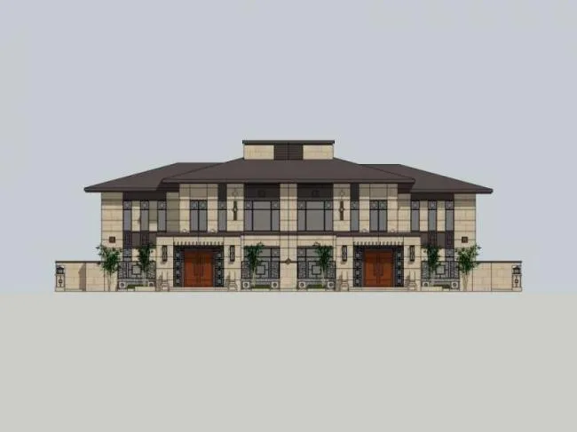 Modern Chinese Twin Villa Design in SketchUp