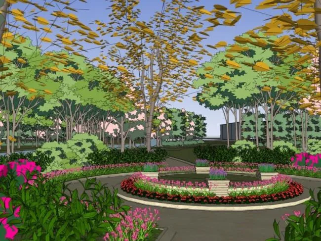 Sketchup Landscape Model | Commercial Landscape, Classical Style
