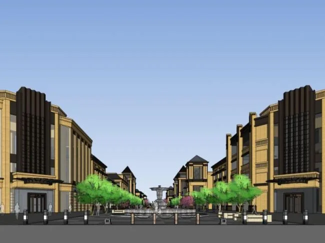 Sketchup Business Model | Low rise Commercial Street, Classical Style