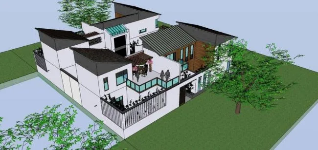 Sketchup Residential Model | Multi story Courtyard, Residential Building, New Chinese Style