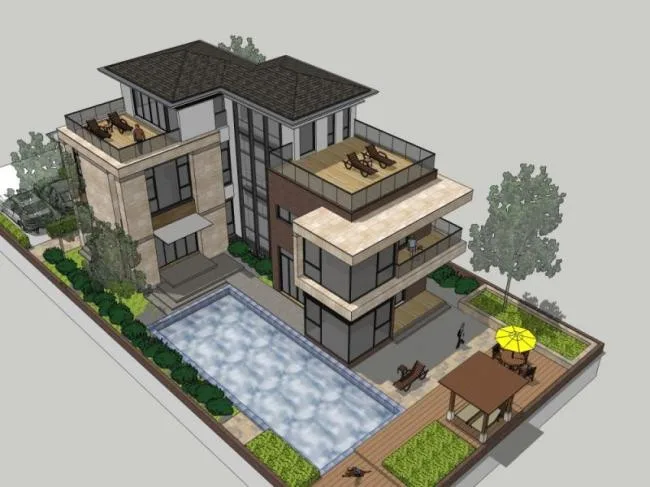 Sketchup Villa Model | Stacked Villa, Modern Style