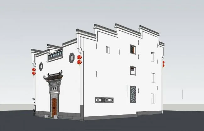 Sketchup Residential Model | Multi-story Residence, Chinese Style, Huizhou Style, Residential Architecture