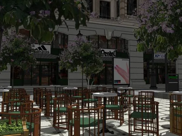 Sketchup Business Model | Multi story commercial street, pedestrian street, classical style