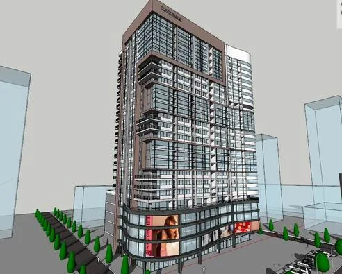 Sketchup Business Model | High rise apartment residential, ground floor commercial, modern style