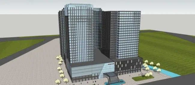 SketchUp Complex Model: Modern Multi-Story Commercial, Office, and Residential Building