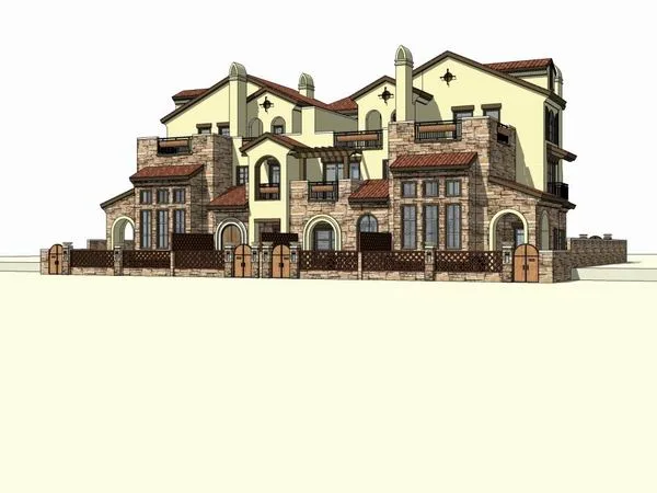 Sketchup Villa Model | Twin Villa, Garden Villa, Classical Style