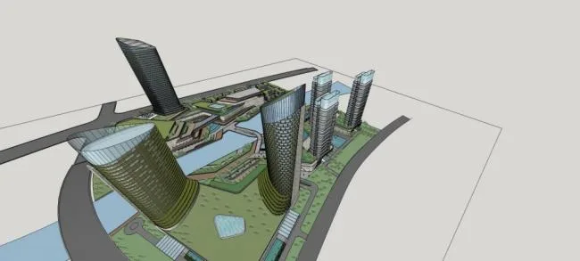 Sketchup Complex Model | Zhangcun, Qingdao, a super high-rise commercial complex, office building, modern style