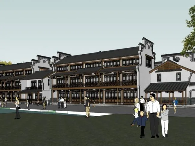 SketchUp Business Model: Multi-Story Commercial Street in Traditional Chinese Style