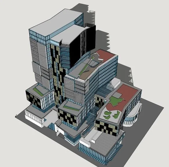 SketchUp Complex Model: Multi-Story High-Rise Mixed-Use Commercial Center in Modern Style