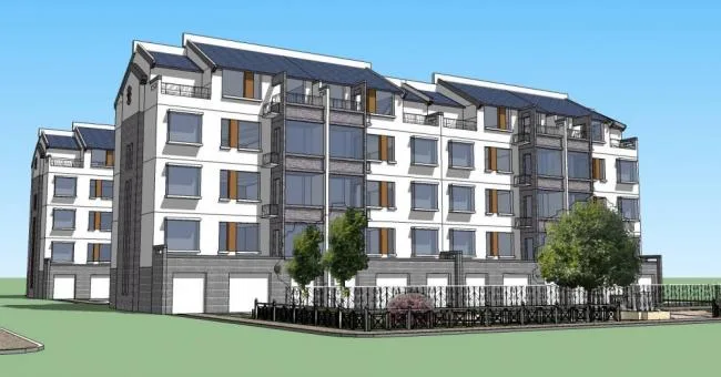 Sketchup Residential Model | Multi story Garden House, Residential Building, New Chinese Style